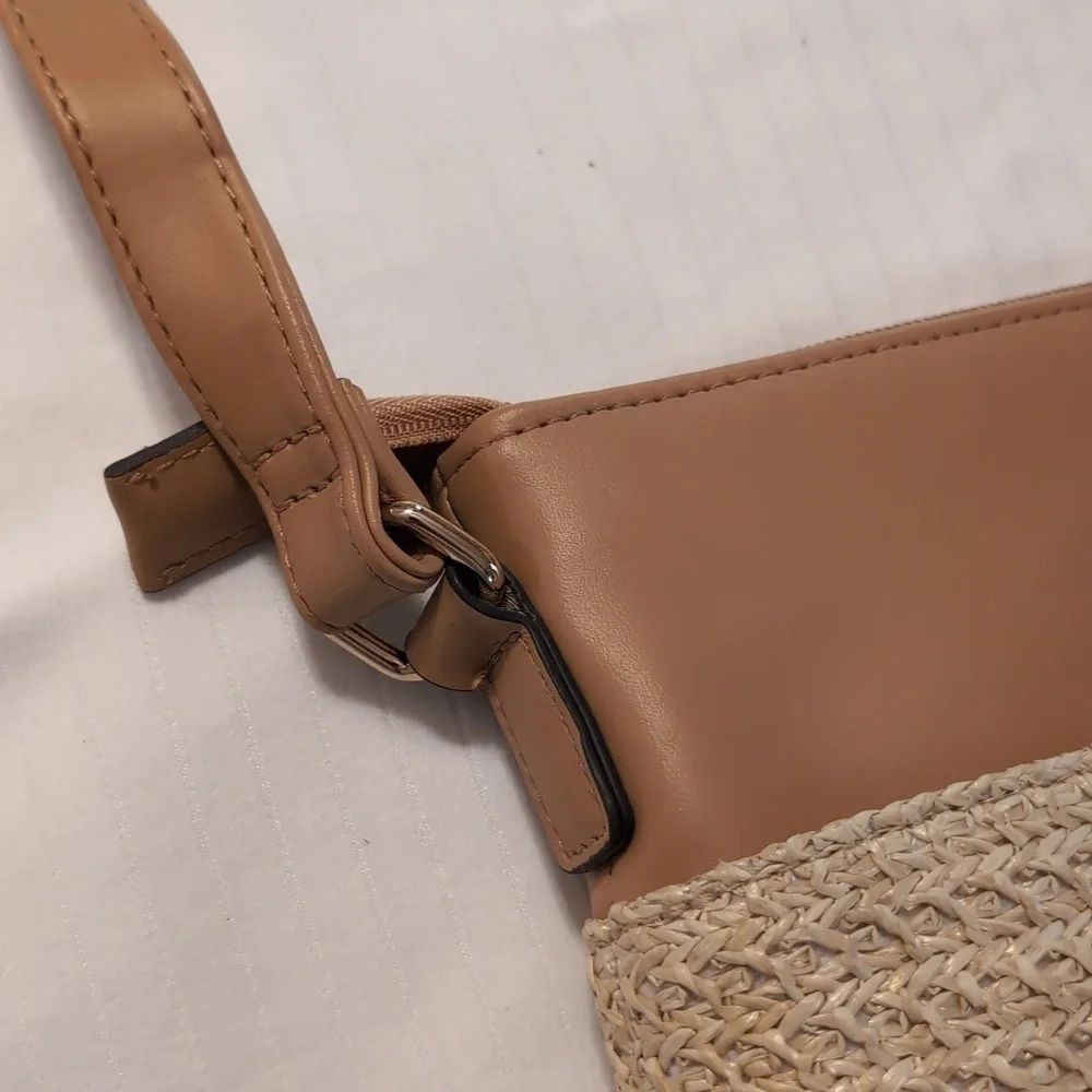 EUC Straw And Vegan Leather Crossbody Bag